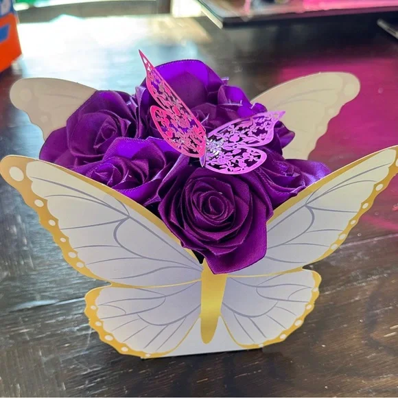 Purple Rose Bouquet with Purple Butterfly Accent - Picture 3 of 4